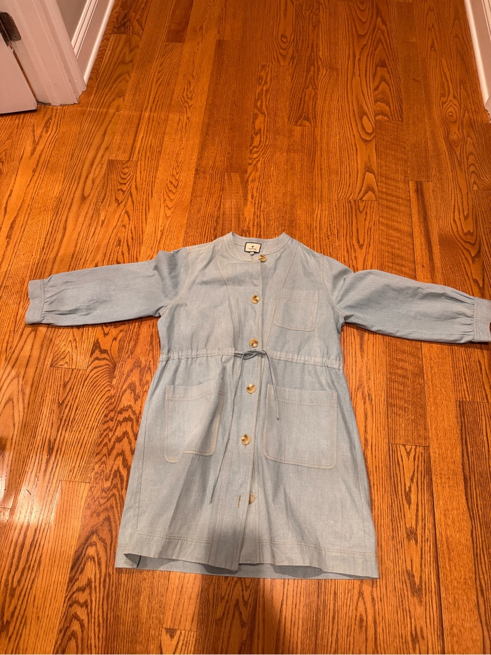 Tuckernuck Light Blue Button-Front Drawstring Waist Dress